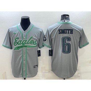 Men's Philadelphia Eagles #6 DeVonta Smith Gray With Patch Cool Base Stitched Baseball Jersey Men's Philadelphia Eagles #6 DeVonta Smith Gray With Patch Cool Base Stitched Baseball Jersey