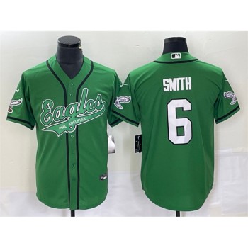 Men's Philadelphia Eagles #6 DeVonta Smith Green Cool Base Stitched Baseball Jersey Men's Philadelphia Eagles #6 DeVonta Smith Green Cool Base Stitched Baseball Jersey