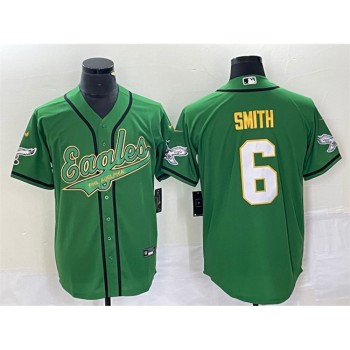 Men's Philadelphia Eagles #6 DeVonta Smith Green Gold Cool Base Stitched Baseball Jersey Men's Philadelphia Eagles #6 DeVonta Smith Green Gold Cool Base Stitched Baseball Jersey
