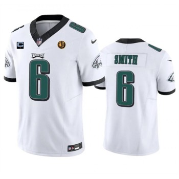 Men's Philadelphia Eagles #6 DeVonta Smith White 2023 F.U.S.E. With 1-star C Patch And John Madden Patch Vapor Limited Stitched Football Jersey Men's Philadelphia Eagles #6 DeVonta Smith White 2023 F.U.S.E. With 1-star C Patch And John Madden Patch Vapor Limited Stitched Football Jersey