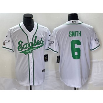Men's Philadelphia Eagles #6 DeVonta Smith White Cool Base Stitched Baseball Jersey Men's Philadelphia Eagles #6 DeVonta Smith White Cool Base Stitched Baseball Jersey