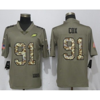 Men's Philadelphia Eagles #91 Fletcher Cox Olive Camo Salute To Service Limited Stitched NFL Jersey Men's Philadelphia Eagles #91 Fletcher Cox Olive Camo Salute To Service Limited Stitched NFL Jersey
