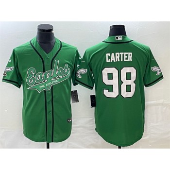 Men's Philadelphia Eagles #98 Jalen Carter Green Cool Base Stitched Baseball Jersey Men's Philadelphia Eagles #98 Jalen Carter Green Cool Base Stitched Baseball Jersey