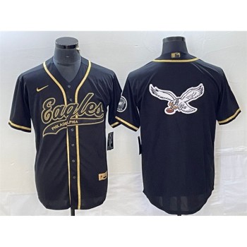 Men's Philadelphia Eagles Black Gold Team Big Logo Cool Base Stitched Baseball Jersey Men's Philadelphia Eagles Black Gold Team Big Logo Cool Base Stitched Baseball Jersey