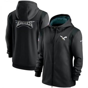 Men's Philadelphia Eagles Black Sideline Team Performance Full-Zip Hoodie Men's Philadelphia Eagles Black Sideline Team Performance Full-Zip Hoodie
