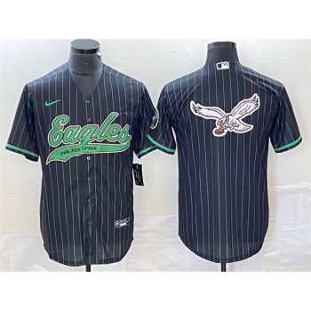 Men's Philadelphia Eagles Black Team Big Logo Cool Base Stitched Baseball Jersey Men's Philadelphia Eagles Black Team Big Logo Cool Base Stitched Baseball Jersey