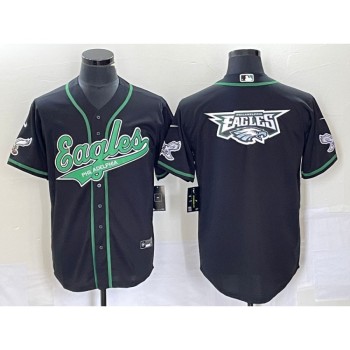Men's Philadelphia Eagles Black Team Big Logo Cool Base Stitched Baseball Jersey Men's Philadelphia Eagles Black Team Big Logo Cool Base Stitched Baseball Jersey