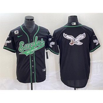 Men's Philadelphia Eagles Black Team Big Logo With 3-star C Patch Cool Base Stitched Baseball Jersey Men's Philadelphia Eagles Black Team Big Logo With 3-star C Patch Cool Base Stitched Baseball Jersey