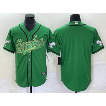 Men's Philadelphia Eagles Blank Green Gold Cool Base Stitched Baseball Jersey Men's Philadelphia Eagles Blank Green Gold Cool Base Stitched Baseball Jersey