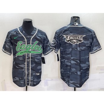 Men's Philadelphia Eagles Blank Grey Camo Team Big Logo With Patch Cool Base Stitched Baseball Jersey Men's Philadelphia Eagles Blank Grey Camo Team Big Logo With Patch Cool Base Stitched Baseball Jersey