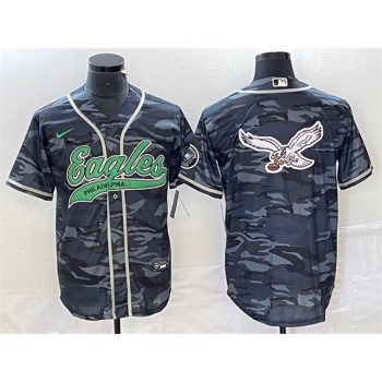 Men's Philadelphia Eagles Gray Camo Team Big Logo Cool Base Stitched Baseball Jersey Men's Philadelphia Eagles Gray Camo Team Big Logo Cool Base Stitched Baseball Jersey