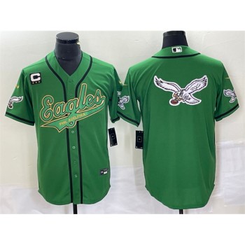 Men's Philadelphia Eagles Green Gold Team Big Logo With 3-star C Patch Cool Base Stitched Baseball Jersey Men's Philadelphia Eagles Green Gold Team Big Logo With 3-star C Patch Cool Base Stitched Baseball Jersey