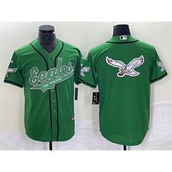 Men's Philadelphia Eagles Green Team Big Logo Cool Base Stitched Baseball Jersey Men's Philadelphia Eagles Green Team Big Logo Cool Base Stitched Baseball Jersey