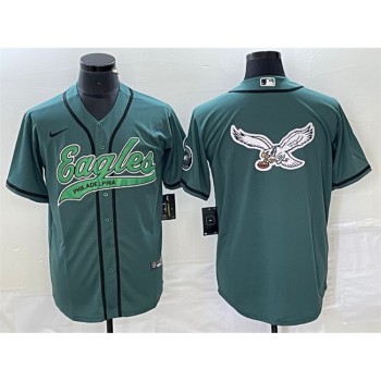 Men's Philadelphia Eagles Green Team Big Logo Cool Base Stitched Baseball Jersey Men's Philadelphia Eagles Green Team Big Logo Cool Base Stitched Baseball Jersey