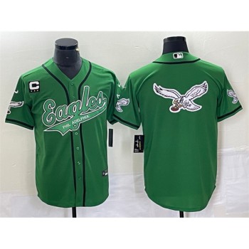 Men's Philadelphia Eagles Green Team Big Logo With 3-star C Patch Cool Base Stitched Baseball Jersey Men's Philadelphia Eagles Green Team Big Logo With 3-star C Patch Cool Base Stitched Baseball Jersey