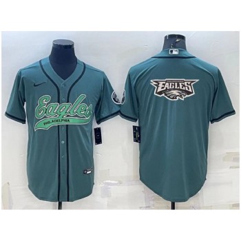 Men's Philadelphia Eagles Green Team Big Logo With Patch Cool Base Stitched Baseball Jersey Men's Philadelphia Eagles Green Team Big Logo With Patch Cool Base Stitched Baseball Jersey