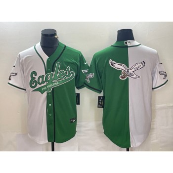 Men's Philadelphia Eagles Green/White Split Team Big Logo Cool Base Stitched Baseball Jersey Men's Philadelphia Eagles Green/White Split Team Big Logo Cool Base Stitched Baseball Jersey