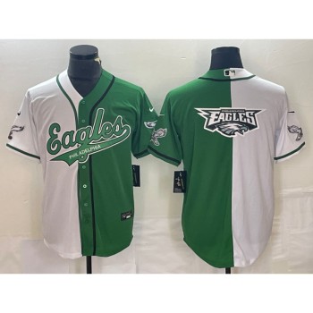 Men's Philadelphia Eagles Green/White Split Team Big Logo Cool Base Stitched Baseball Jersey Men's Philadelphia Eagles Green/White Split Team Big Logo Cool Base Stitched Baseball Jersey