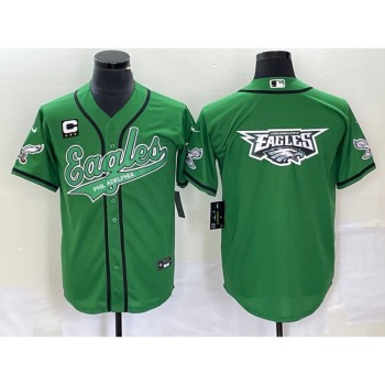 Men's Philadelphia Eagles Green With 3-star C Patch Team Big Logo Cool Base Stitched Baseball Jersey Men's Philadelphia Eagles Green With 3-star C Patch Team Big Logo Cool Base Stitched Baseball Jersey
