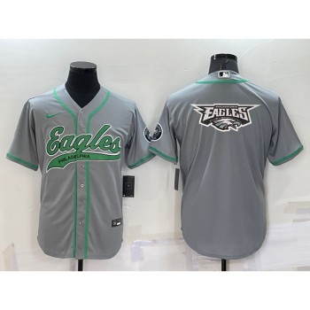Men's Philadelphia Eagles Grey Team Big Logo With Patch Cool Base Stitched Baseball Jersey Men's Philadelphia Eagles Grey Team Big Logo With Patch Cool Base Stitched Baseball Jersey