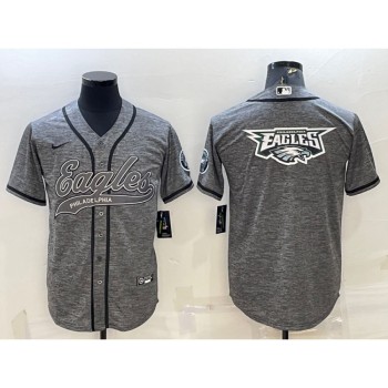Men's Philadelphia Eagles Grey Team Big Logo With Patch Cool Base Stitched Baseball Jersey Men's Philadelphia Eagles Grey Team Big Logo With Patch Cool Base Stitched Baseball Jersey