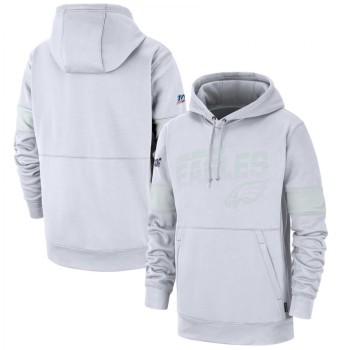 Men's Philadelphia Eagles White 2019 100th Season Sideline Platinum Therma Pullover Hoodie Men's Philadelphia Eagles White 2019 100th Season Sideline Platinum Therma Pullover Hoodie