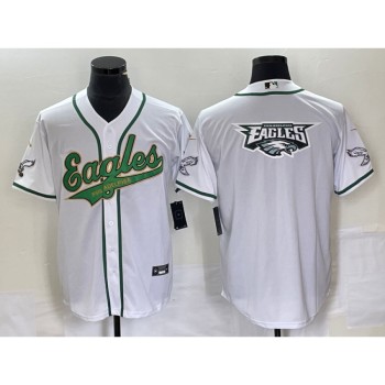 Men's Philadelphia Eagles White Gold Team Big Logo Cool Base Stitched Baseball Jersey Men's Philadelphia Eagles White Gold Team Big Logo Cool Base Stitched Baseball Jersey