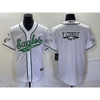 Men's Philadelphia Eagles White Team Big Logo Cool Base Stitched Baseball Jersey Men's Philadelphia Eagles White Team Big Logo Cool Base Stitched Baseball Jersey