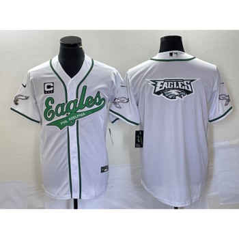 Men's Philadelphia Eagles White Team Big Logo With 3-star C Patch Cool Base Stitched Baseball Jersey Men's Philadelphia Eagles White Team Big Logo With 3-star C Patch Cool Base Stitched Baseball Jersey