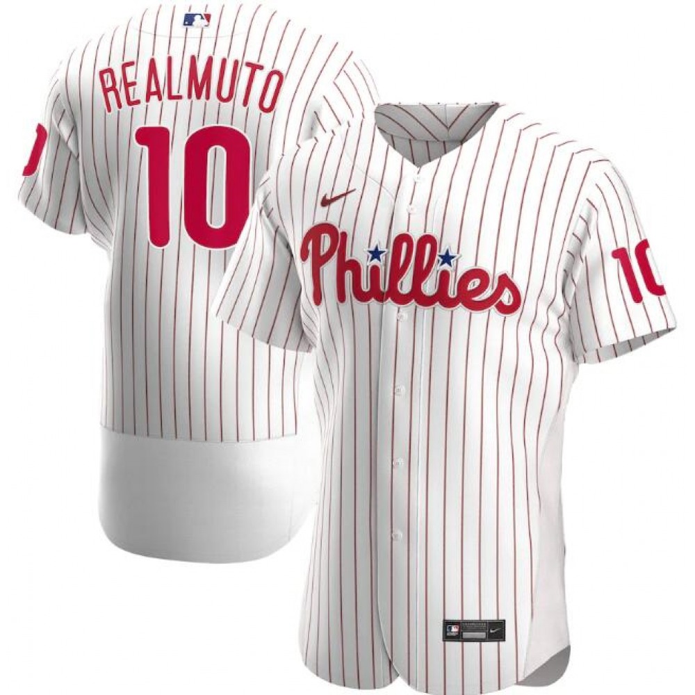 Men's Philadelphia Phillies #10 J.T. Realmuto White Flex Base Stitched Jersey