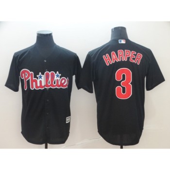 Men's Philadelphia Phillies #3 Bryce Harper Black Cool Base Stitched MLB Jersey Men's Philadelphia Phillies #3 Bryce Harper Black Cool Base Stitched MLB Jersey