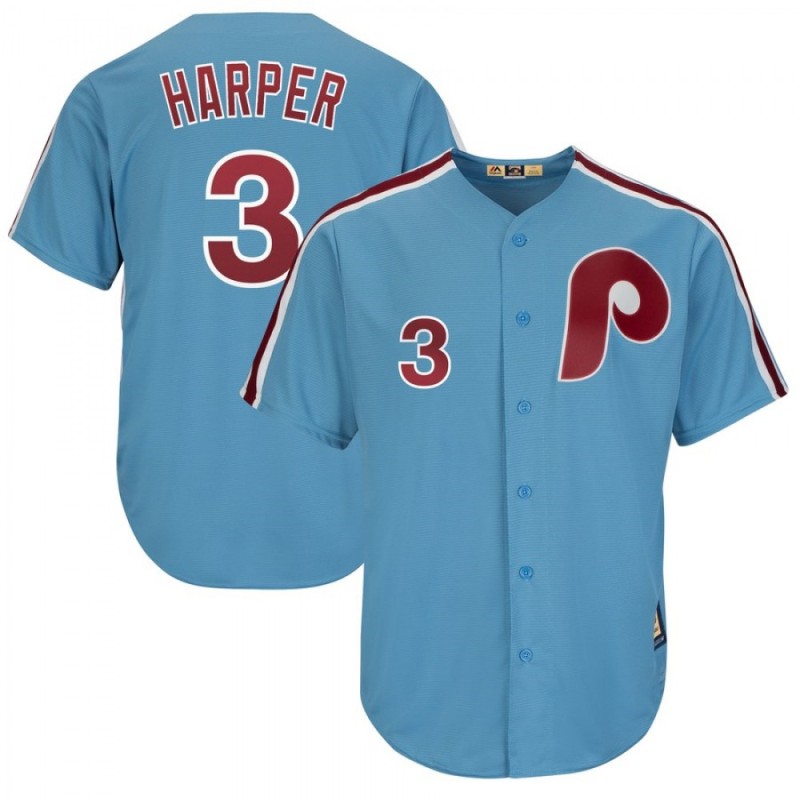 Men's Philadelphia Phillies #3 Bryce Harper Blue Throwback Stitched MLB Jersey Men's Philadelphia Phillies #3 Bryce Harper Blue Throwback Stitched MLB Jersey