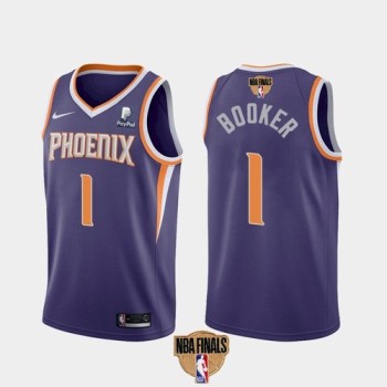 Men's Phoenix Suns #1 Devin Booker 2021 Purple NBA Finals Icon Edition Stitched Jersey Men's Phoenix Suns #1 Devin Booker 2021 Purple NBA Finals Icon Edition Stitched Jersey