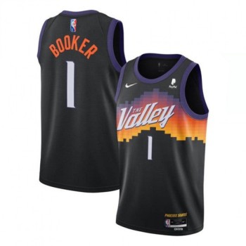 Men's Phoenix Suns #1 Devin Booker Black 2021 City Edition 75th Anniversary Stitched Jersey Men's Phoenix Suns #1 Devin Booker Black 2021 City Edition 75th Anniversary Stitched Jersey