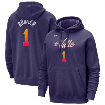 Men's Phoenix Suns #1 Devin Booker Purple 2023/24 City Edition Name & Number Pullover Hoodie Men's Phoenix Suns #1 Devin Booker Purple 2023/24 City Edition Name & Number Pullover Hoodie