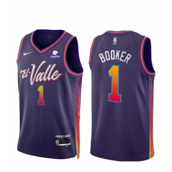 Men's Phoenix Suns #1 Devin Booker Purple 2023/24 City Edition Stitched Basketball Jersey Men's Phoenix Suns #1 Devin Booker Purple 2023/24 City Edition Stitched Basketball Jersey