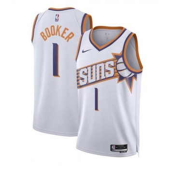 Men's Phoenix Suns #1 Devin Booker White Association Edition Stitched Basketball Jersey Men's Phoenix Suns #1 Devin Booker White Association Edition Stitched Basketball Jersey