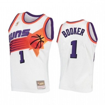 Men's Phoenix Suns #1 Devin Booker White Throwback Stitched Jersey Men's Phoenix Suns #1 Devin Booker White Throwback Stitched Jersey