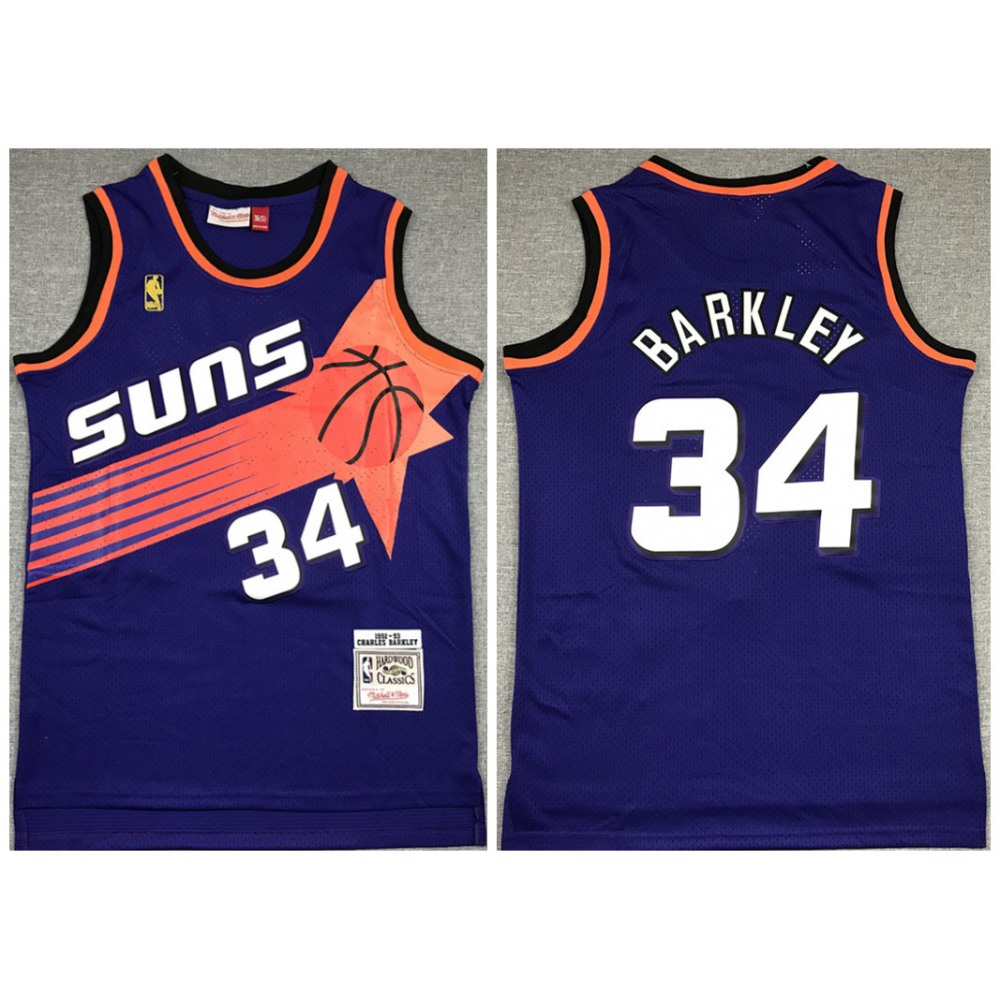 Men's Phoenix Suns #34 Charles Barkley Purple 1992-93 Throwback Stitched Jersey