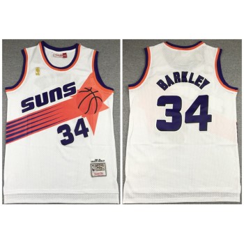 Men's Phoenix Suns #34 Charles Barkley White 1992-93 Throwback Stitched Jersey Men's Phoenix Suns #34 Charles Barkley White 1992-93 Throwback Stitched Jersey