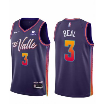 Men's Phoenix Suns #3 Bradley Beal Purple 2023/24 City Edition Stitched Basketball Jersey Men's Phoenix Suns #3 Bradley Beal Purple 2023/24 City Edition Stitched Basketball Jersey