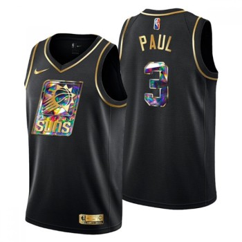 Men's Phoenix Suns #3 Chris Paul 2021/22 Black Golden Edition Diamond Logo Black 75th Anniversary Stitched Basketball Jersey Men's Phoenix Suns #3 Chris Paul 2021/22 Black Golden Edition Diamond Logo Black 75th Anniversary Stitched Basketball Jersey