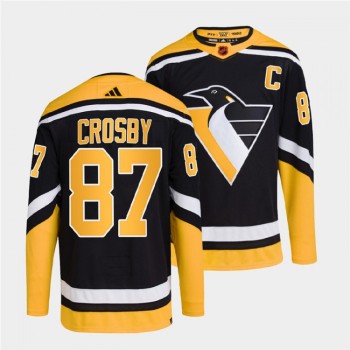 Men's Pittsburgh Penguins #87 Sidney Crosby Black 2022-23 Reverse Retro Stitched Jersey Men's Pittsburgh Penguins #87 Sidney Crosby Black 2022-23 Reverse Retro Stitched Jersey