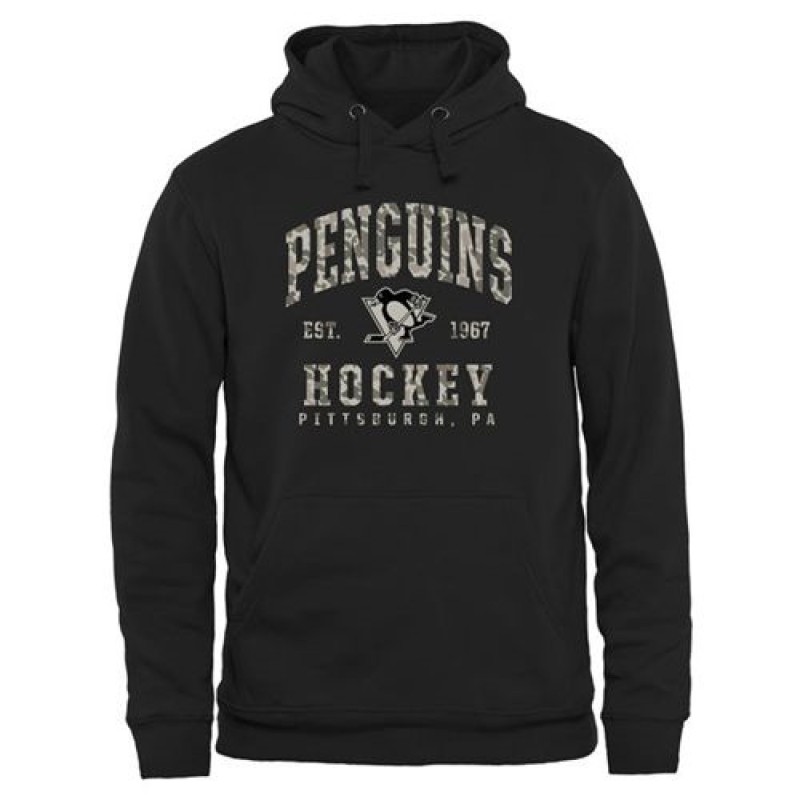 Men's Pittsburgh Penguins Black Camo Stack Pullover Hoodie Men's Pittsburgh Penguins Black Camo Stack Pullover Hoodie