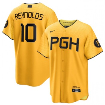 Men's Pittsburgh Pirates #10 Bryan Reynolds Gold 2023 City Connect Stitched Jersey Men's Pittsburgh Pirates #10 Bryan Reynolds Gold 2023 City Connect Stitched Jersey