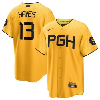Men's Pittsburgh Pirates #13 Ke'Bryan Hayes Gold 2023 City Connect Stitched Jersey Men's Pittsburgh Pirates #13 Ke'Bryan Hayes Gold 2023 City Connect Stitched Jersey