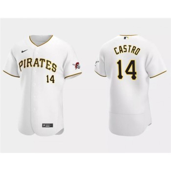 Men's Pittsburgh Pirates #14 Rodolfo Castro White Flex Base Stitched Baseball Jersey Men's Pittsburgh Pirates #14 Rodolfo Castro White Flex Base Stitched Baseball Jersey