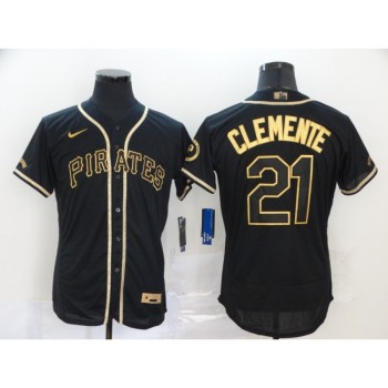 Men's Pittsburgh Pirates #21 Roberto Clemente Black Golden Flex Base Stitched MLB Jersey Men's Pittsburgh Pirates #21 Roberto Clemente Black Golden Flex Base Stitched MLB Jersey