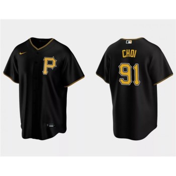Men's Pittsburgh Pirates #91 Ji Man Choi Black Cool Base Stitched Baseball Jersey Men's Pittsburgh Pirates #91 Ji Man Choi Black Cool Base Stitched Baseball Jersey