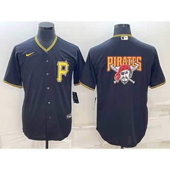 Men's Pittsburgh Pirates Black Team Big Logo Cool Base Stitched Baseball Jersey Men's Pittsburgh Pirates Black Team Big Logo Cool Base Stitched Baseball Jersey